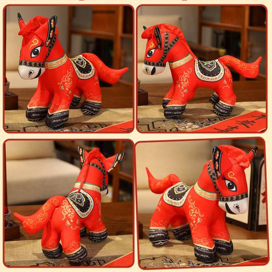 2026 Year of The Horse Plush Toy Traditional Chinese Zodiac Stuffed Horse 23cm Good Luck Pony Doll Home Car Decor