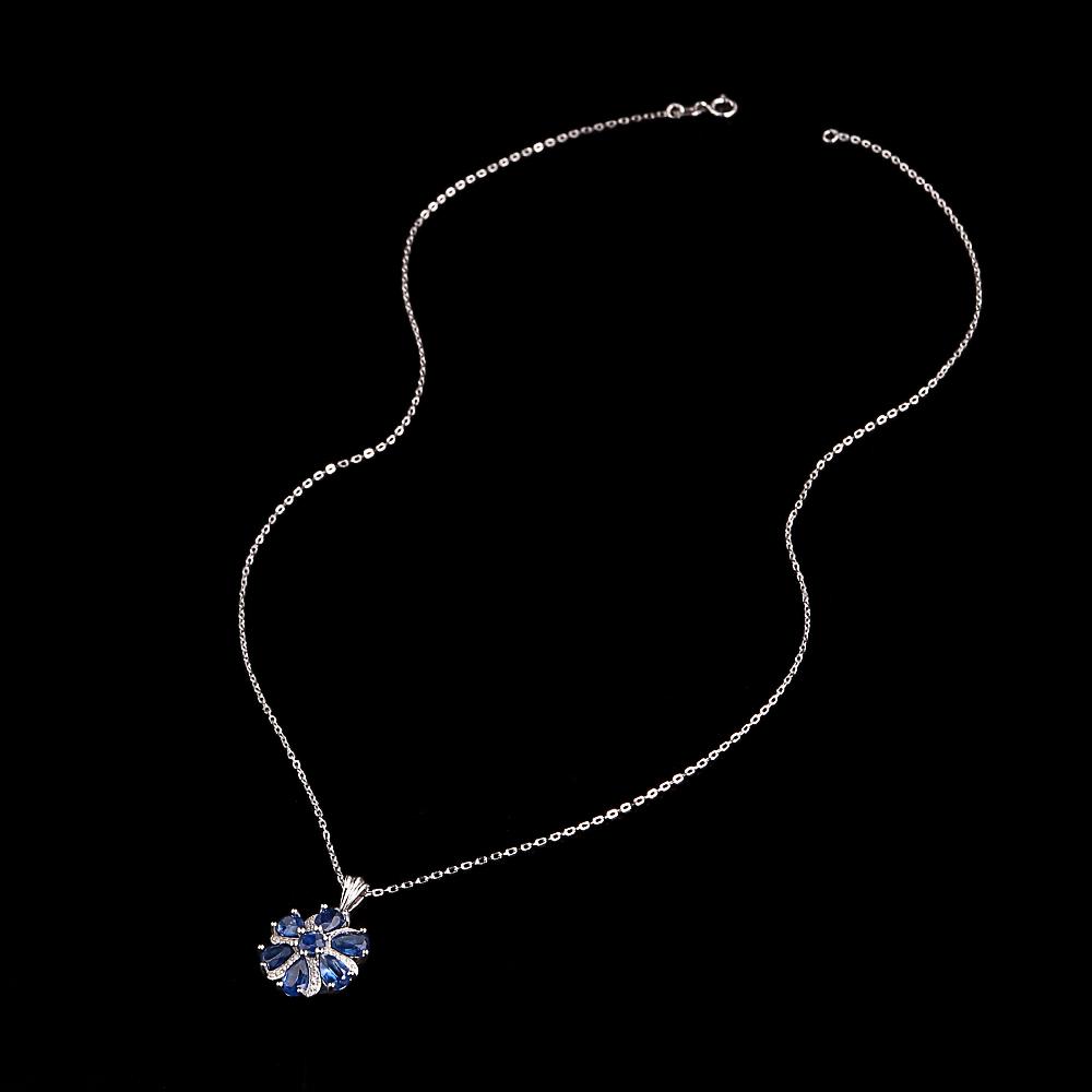 Natural kyanite pendant 925 sterling silver Flower Shape design necklace Elegant fine jewelry for women's birthday party gifts