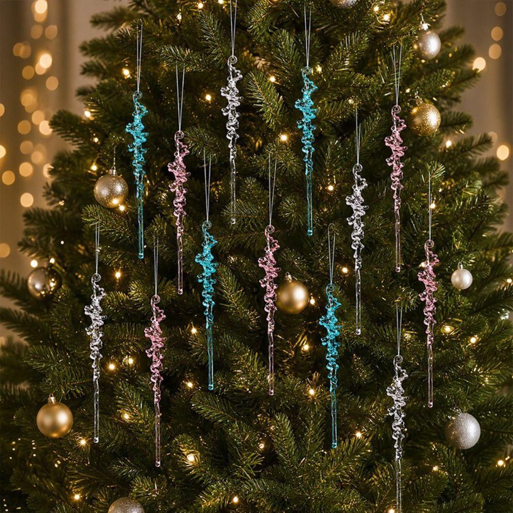 Clear Acrylic Icicle Ornaments Twisted Water Drop Design Snowflake Ornaments Set  Home Decoration