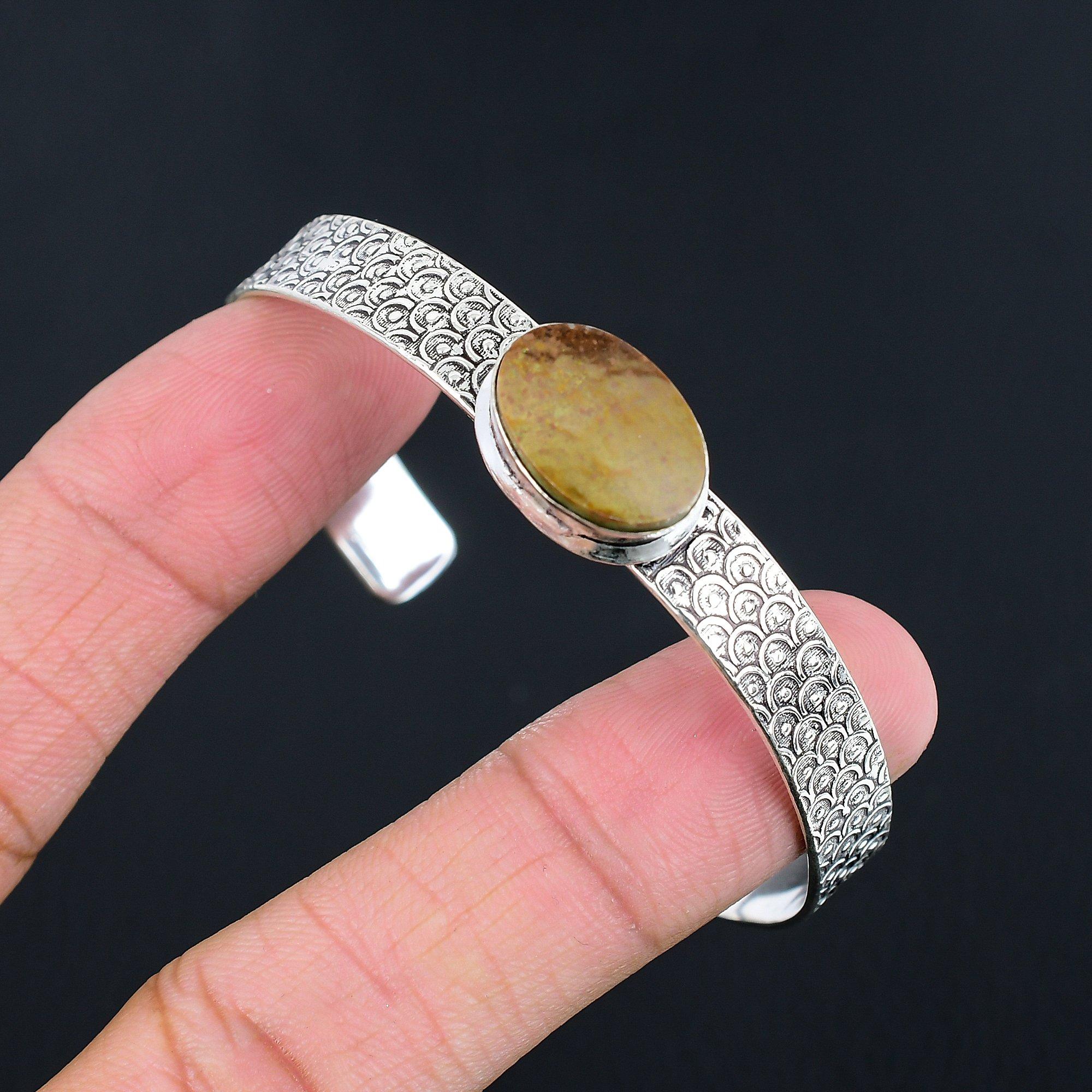 

Anniversary Gift For Her Natural Landscape Jasper Bangle Adjustable 925 Silver Adjustable