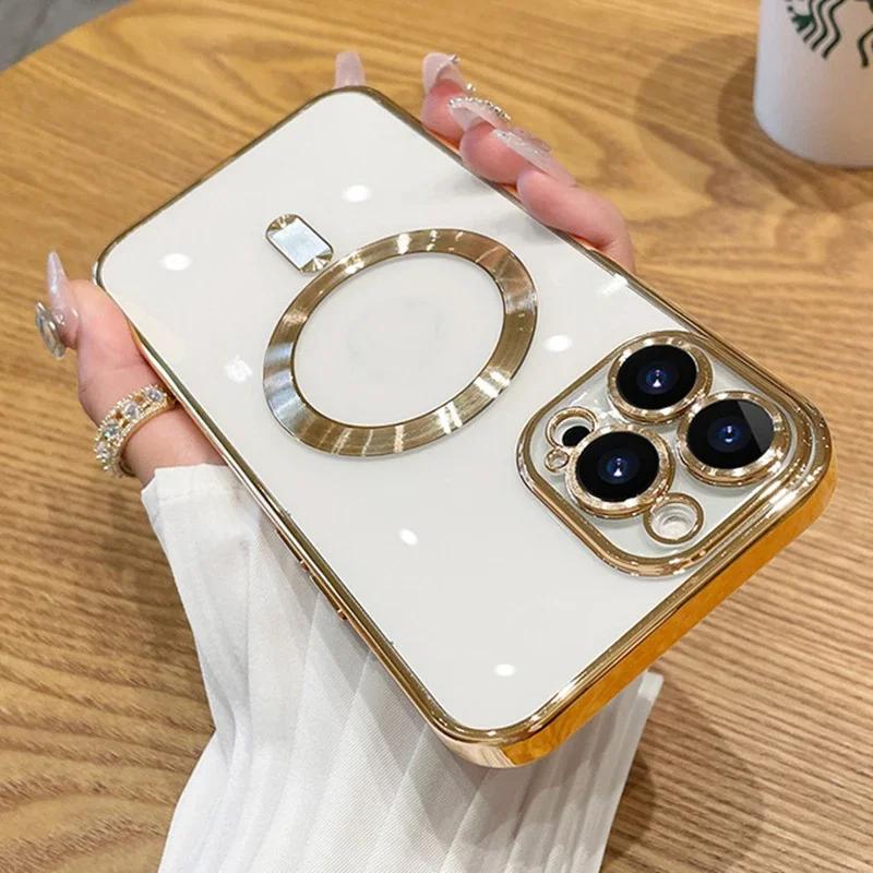 Clear Soft Silicone Protection Case For Magsafe For iPhone 16 15 14 Plus 13 12 11 Pro Max Plating Wireless Magnetic Charge Cover
