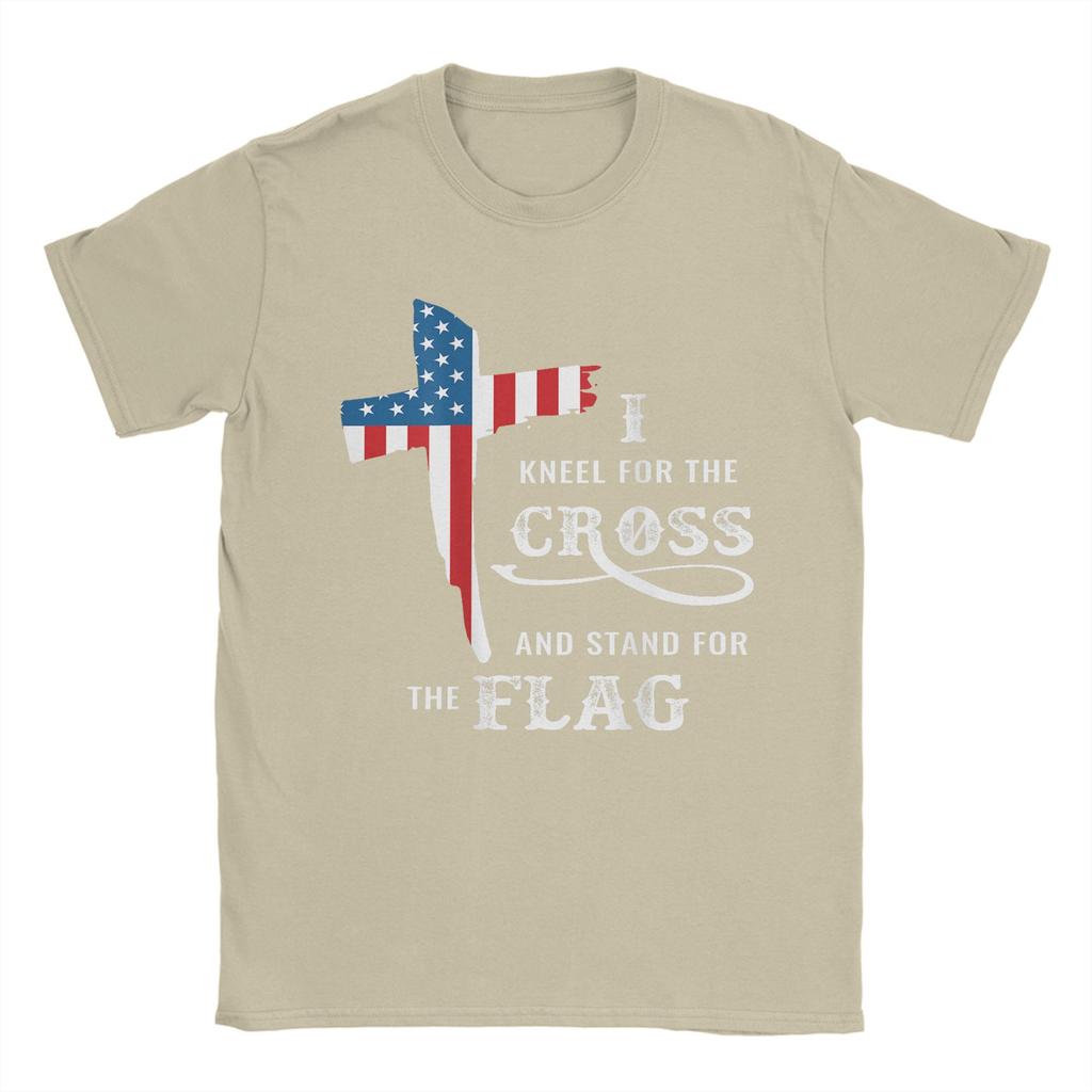 Novelty Stand For The Flag Kneel For The Cross T-Shirt Men Pure Cotton T Shirt Veteran's Day Short Sleeve Tee Shirt Merchandise