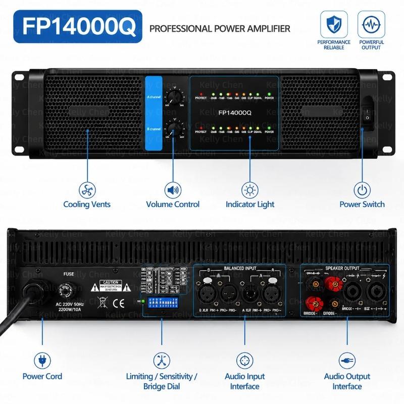 FP10000Q FP14000 Professioneller Digitaler Leistungsverstärker, FP10000Q 4×1350W 4-Kanal, FP14000 2×2350W 2-Kanal Hohe Leistung Audio DJ Bühne Subwoofer Verstärker