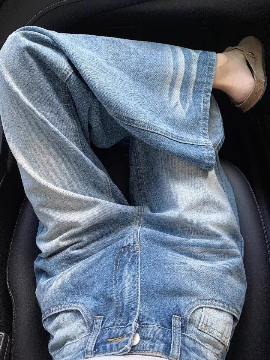 

Женские летние ретро джинсы широкие штанины - Рваные, Свободные, Стройнящие, Длина в пол, Трендовый дизайн 5XL синий