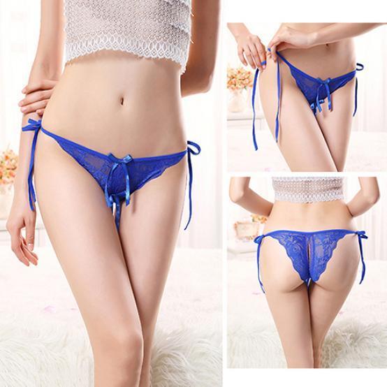 Ladies Sexy Thongs Briefs Open Crotch G-string Lace Bowknot Panties Underwear