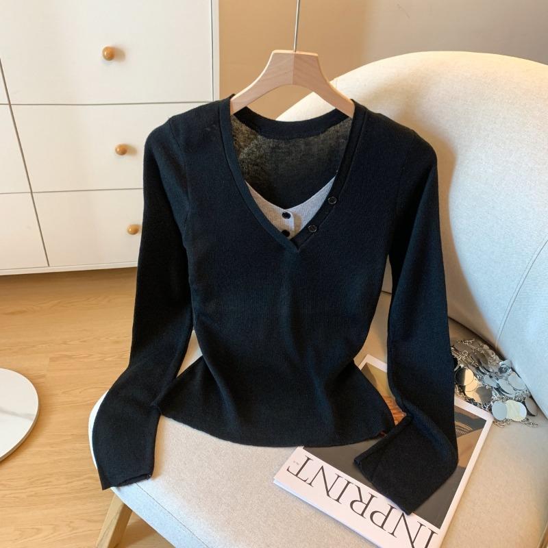 

Вязаный свитер женский осенне-зимний новый приталенный и тонкий нишевый базовый топ L чёрный