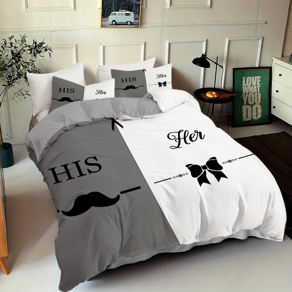 Grey White Couple Style Duvet Cover set Luxury Romantic Theme Soft Bedding cover Couple Valentine's Day Gifts Quilt cover set