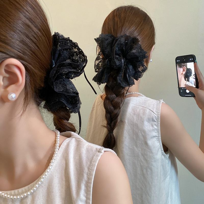 Japan and Korea Super Fairy Bow Ribbon Flower Lace Catch Clip Female Back of Head Ponytail Clip Half Tie Hair Shark Clip Hair Catch