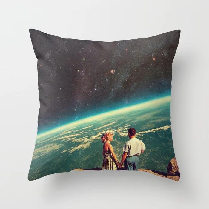 Polyester Romantic Starry Sky Moon Decorative Throw Pillow Case Space Cushion Cover For Home Sofa Bedroom Decoration 45X45Cm