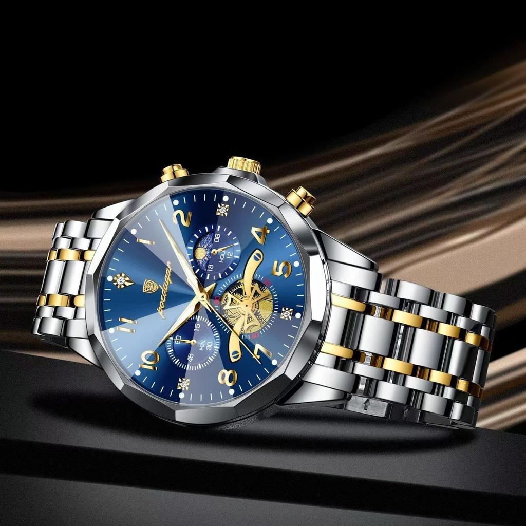 POEDAGAR Exquisite Business Men Watch Waterproof Luminous Chronograph Luxury Man Watches Stainless Steel Men's Quartz Wristwatch