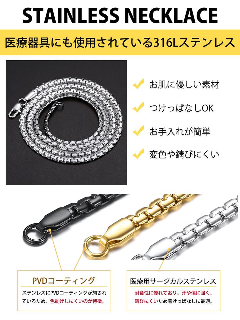 ChainsHouse Men's Necklace, Chain Only, Surgical Stainless Steel, Silver, Hypoallergenic, Rust-Resistant, 55cm Long, 4mm Wide