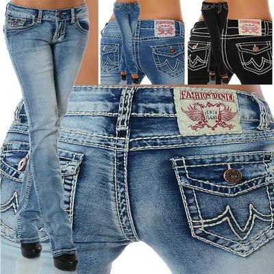 VibeStreet Frühling Sommer Damen Bestickte Jeanshose Hoher Bund Gerade Hosen Schlanke Passform Hosen