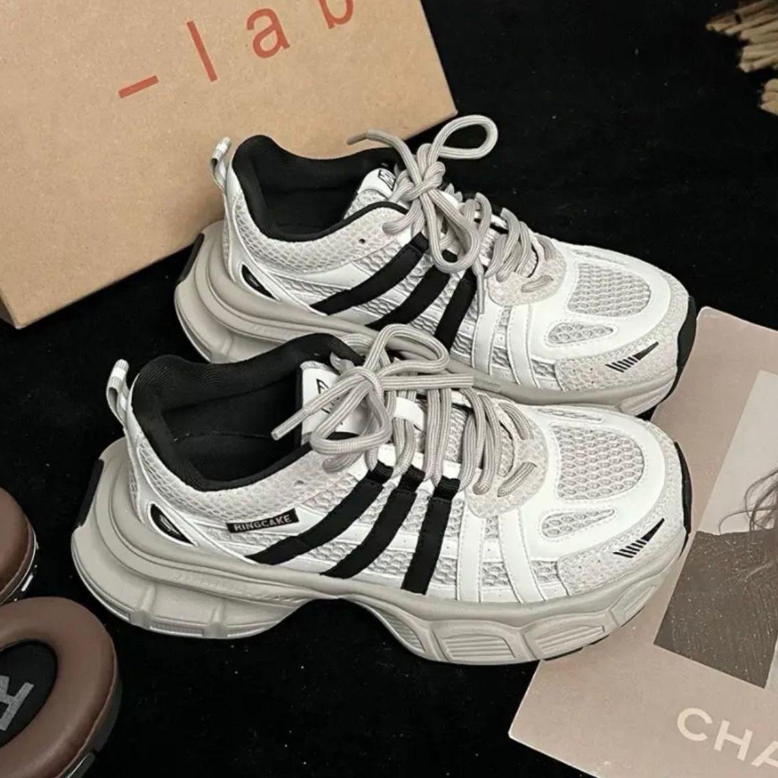 

2025 spring thick-soled heightening dad shoes women s single color matching lace-up versatile sports and leisure shoes trend 40 чёрный