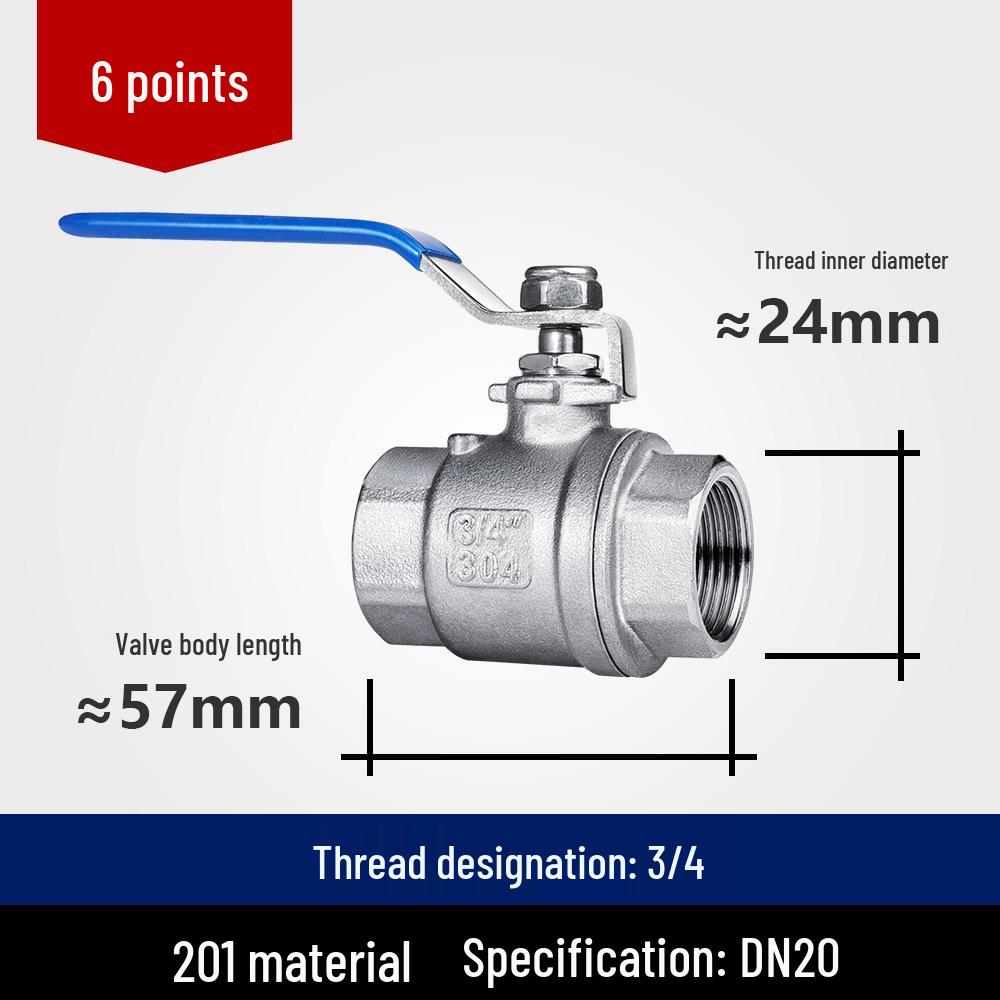 304 Stainless Steel Two-Piece Ball Valve with Internal Thread – Water Switch Valve, Available In 4 Points, 6 Points, and 1 Inch DN15-20.