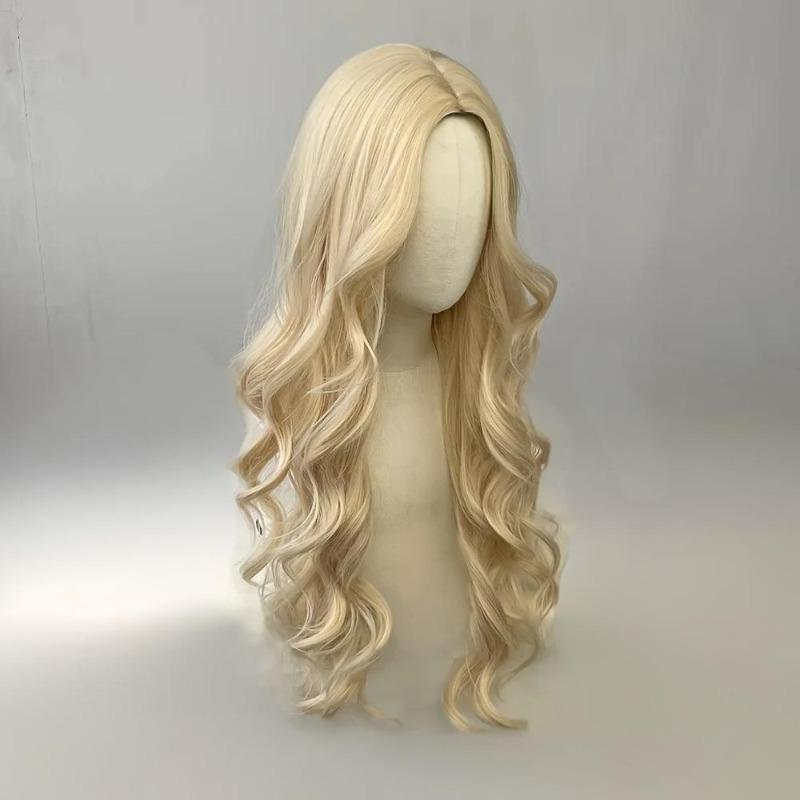 Hot-selling Wig Female Light Gold Long Hair Daily Medium Bangs Big Waves Chemical Fiber Headgear