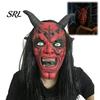 Horror Movie Character Headgear Halloween Satan Devil Mask, Realistic Full Head Latex Costume with Long Breathable Mask Horns And Fangs, Scary Cosplay