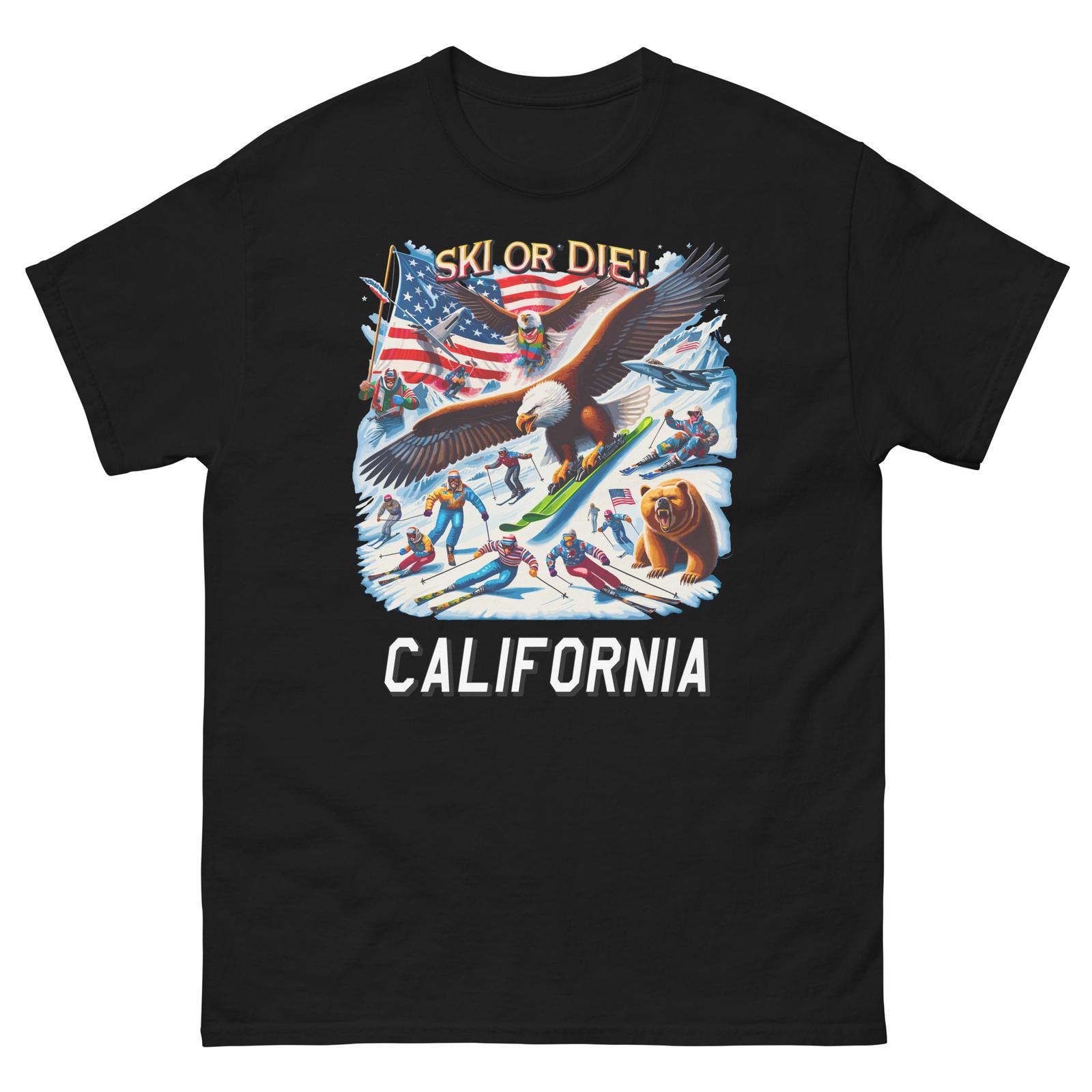 California Ski Or Die Eagle USA America Skiing Skier T-Shirt Shirt XXXL