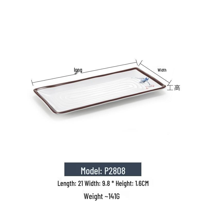 Melamine Rectangular Imitation Porcelain Plate for Sushi, BBQ, Cold Dishes - Commercial Use.