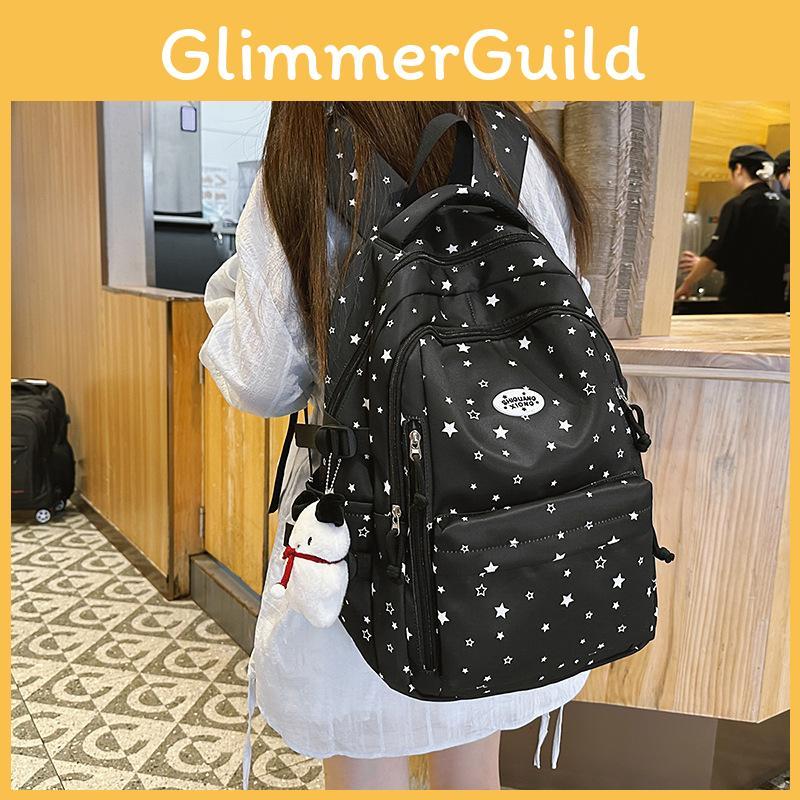 Star Pattern Simple Student Backpack With Plush Pendant For Casual Daily