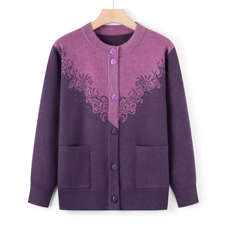 Middle-aged and Elderly Sweaters, Women's Spring and Autumn Mothers, Round-necked Sweaters, Old Ladies' Casual Tops and Grandma's Cardigan Coats.