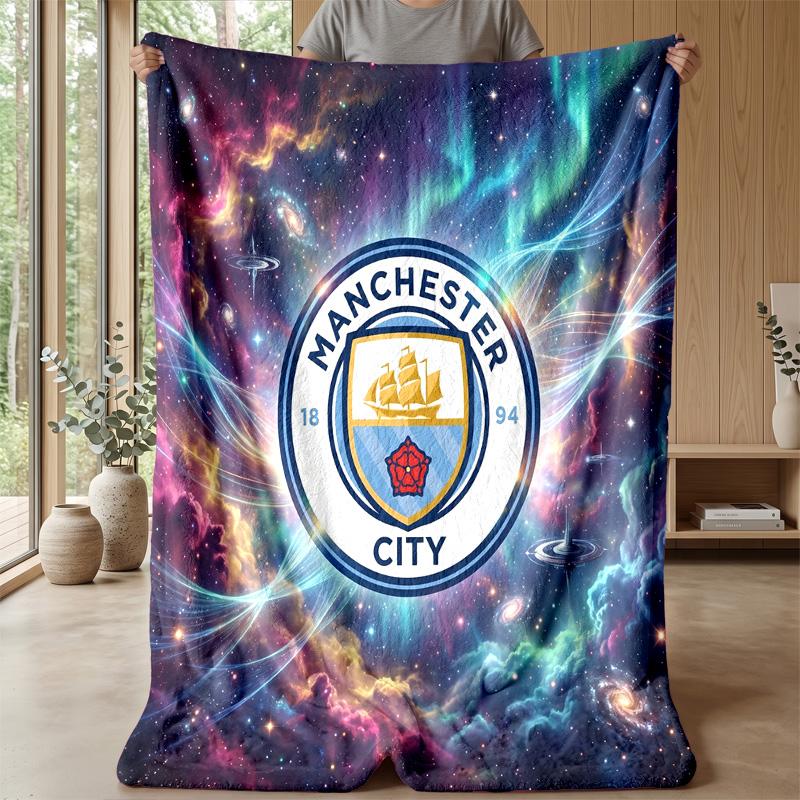 Manchester City Theme Blanket Soft Flannel Blanket Plush Throw Blanket Cozy Sofa Bed Blanket for Home Decor