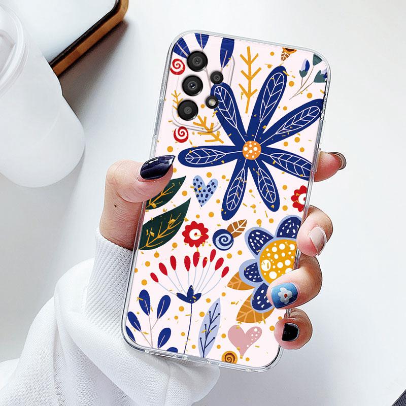 Phone Case For Samsung A53 5G A33 Floral Silicon Cover For Samsung Galaxy A73 Fundas Coque Transparent Soft Capas Flower TPU