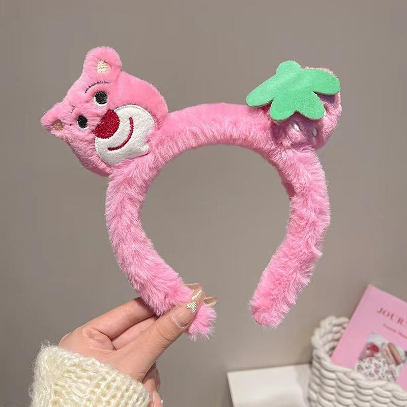 Strawberry Bear Plush Headband - Non-slip Cute Cartoon Hair Clip for Girls