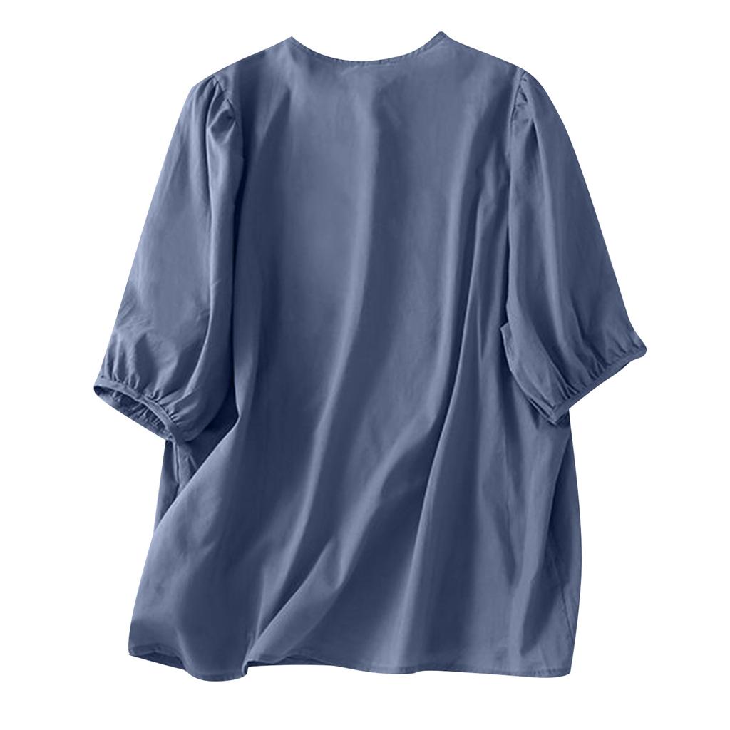 Women Fashion Casual Tops Solid Color Shirts Round Neck Pullover T Shirts