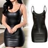 New Women'S Fashion V-Neck Sleeveless Latex Pu Leather Club Clothing Spring Summer Black Backless Party Dress Fancy Lingerie Cosplay Dress