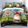 Cute Cartoon Creature With Pink Bow Printed Duvet Cover Set1 Duvet Cover+2 Pillowcasemulti Size Bedroom Bedding Decor