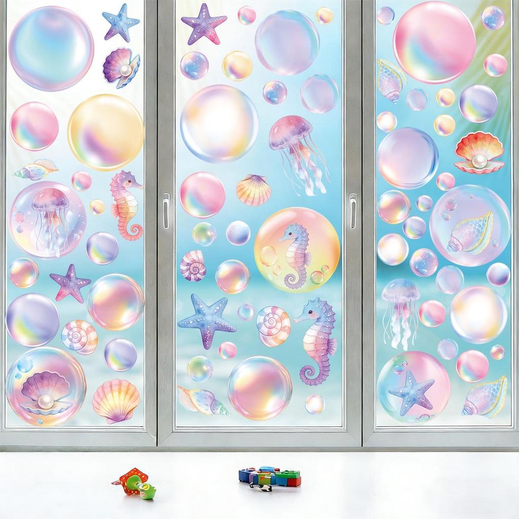Summer Ocean Bubbles Window Stickers - Colorful Electrostatic Glass Decorations