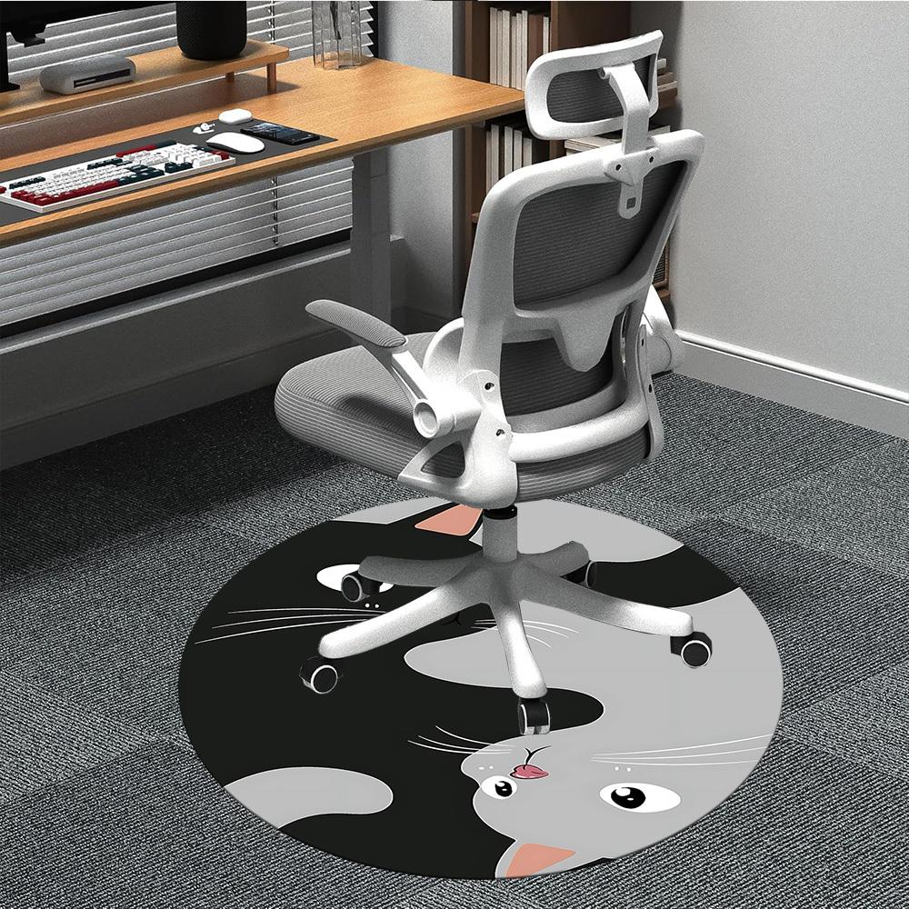 1 st Yin Yang-katt Rund Matta för Kontor, Under Kontorsstolar Sovrum Vardagsrum Heminredning, Rumsdekoration
