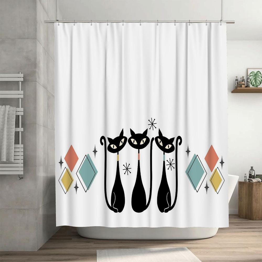 Vintage Cats Pattern Shower Curtain Modern Design Waterproof Bathroom Decor