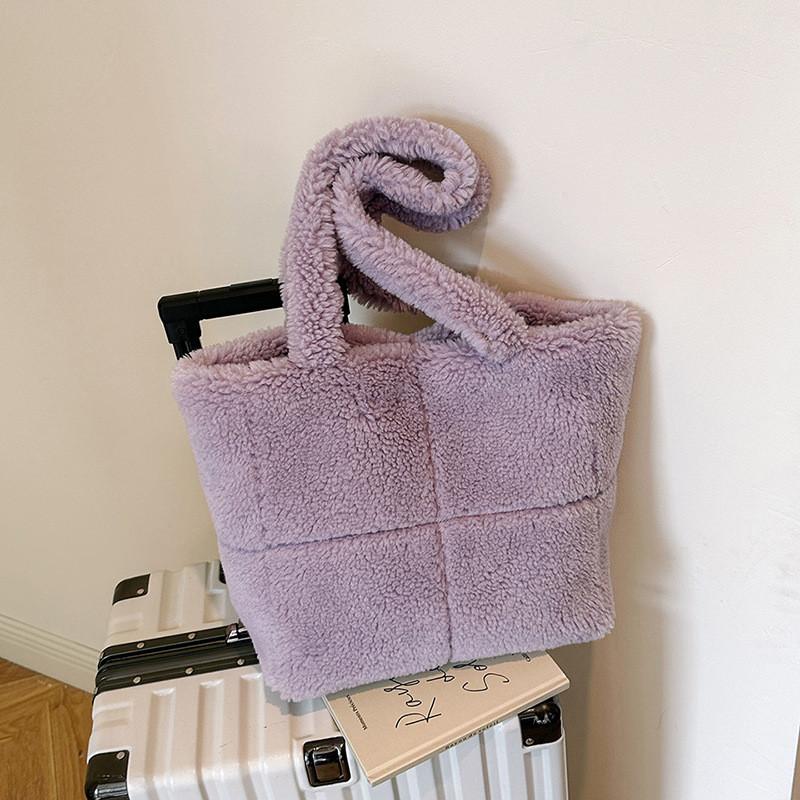 IELGY Autumn Winter Particle Lamb Wool Tote Bag Large Capacity Portable One-Shoulder Wool Bag