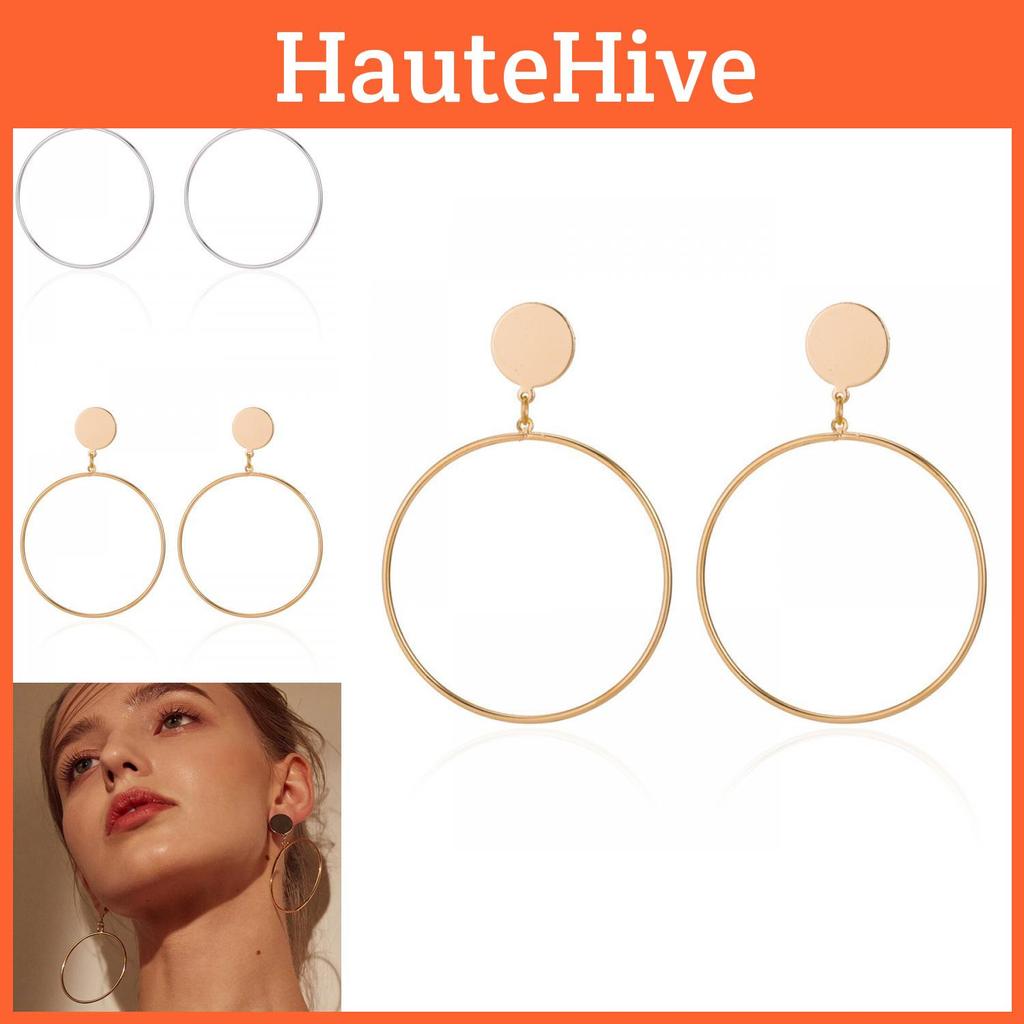 Elegant Oversized Circle Earrings Alloy Metal Chic Minimalist Big Hoops