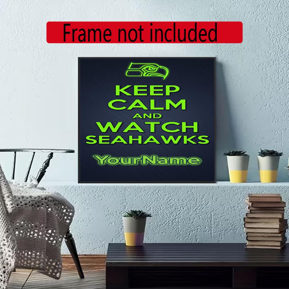 Seattle Seahawks Personalized Text Diamond Painting Round Diamond Mosaic Rhinestones Diamond Embroidery Craft Kit Wall Decor Without Frame