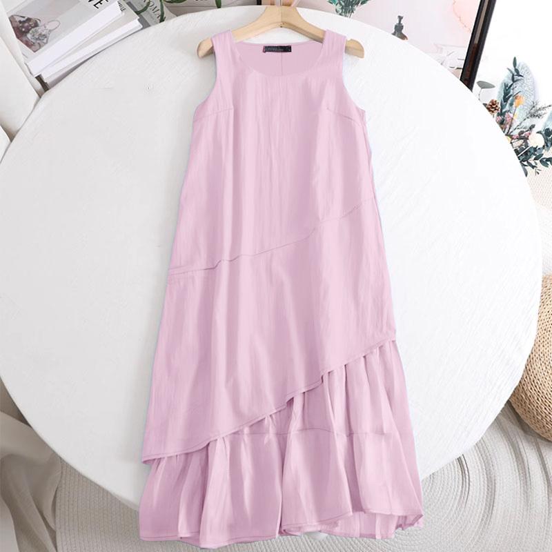 

ZANZEA Women Casual Round Neck Summer Sleeveless Dress S рожевий