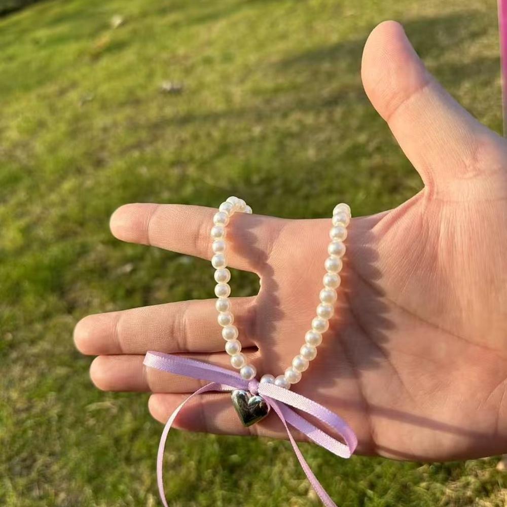 2024 Korean Romantic Imitation Pearl Beaded Choker Heart-Shaped Pendant Necklace Banquet Wedding Jewelry