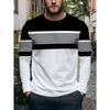 T-shirt à col rond et manches longues pour homme Mode Automne Nouveau Tendance Bloc de Couleurs Rayures Noir et Blanc Haut Décontracté Jeune Coupe Cintrée Maillot de corps