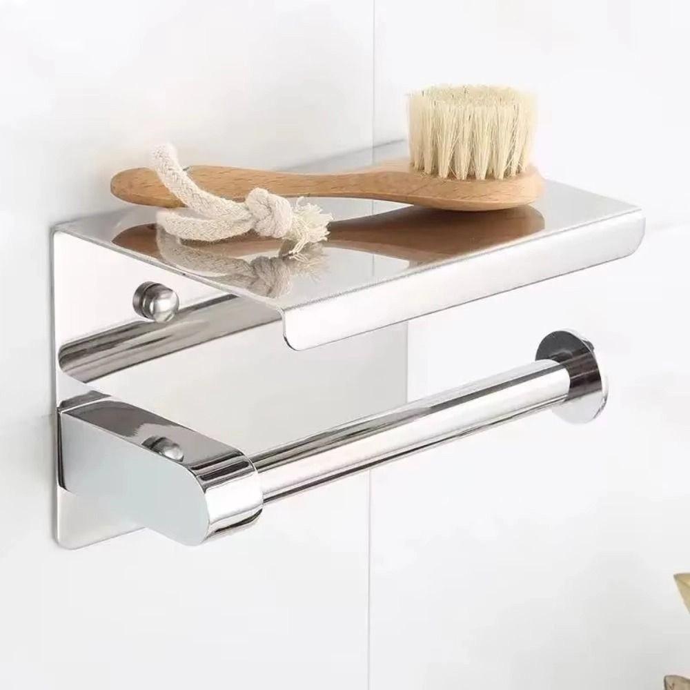With Phone Holder Paper Towel Stand Wall Mounted Floating Paper Shelf Toilet Paper Holder  Bathroom