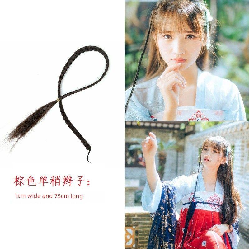 Ancient Costume Wig Double-Headed Twist Braid Republic of China Student Big Braid Chinese Bride Xiuhe Style Coiled Hair Wig Long Braid