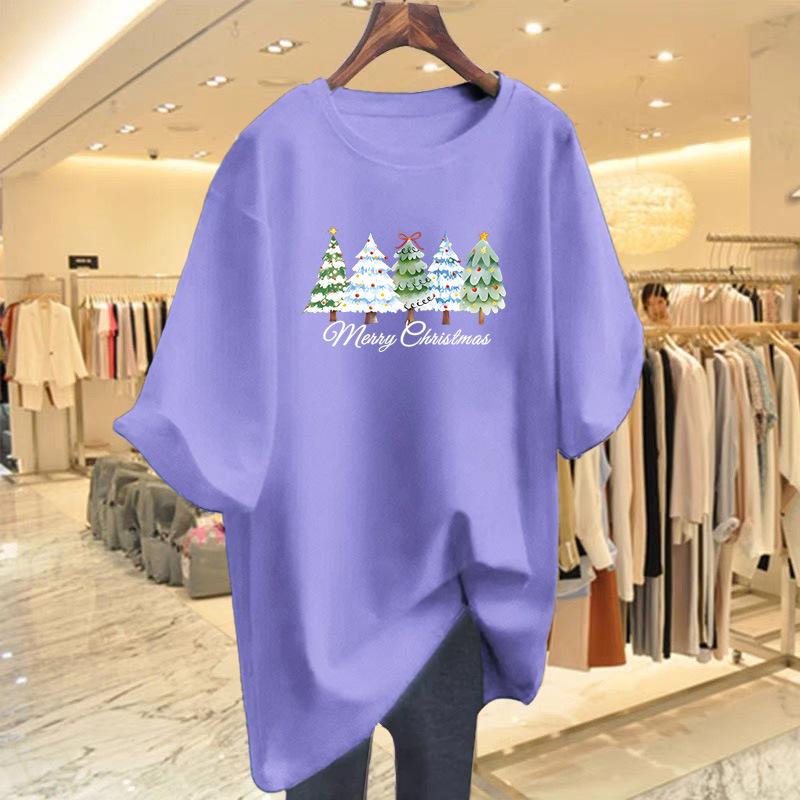 Dámské bavlněné tričko s volným krátkým rukávem a potiskem písmen - Letní kolekce