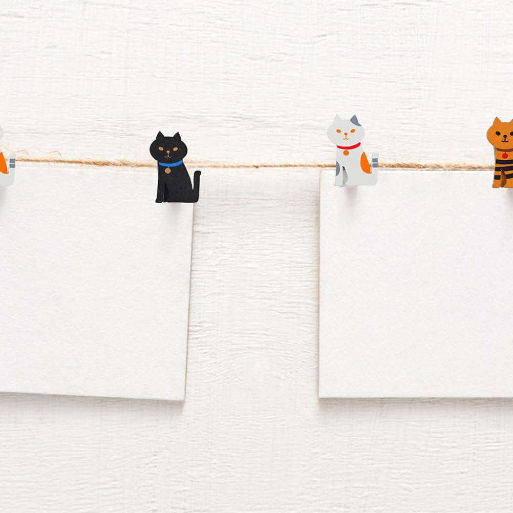 OUNONA Wooden Set of Clothes Photo Memo Stylish Home Storage Cat-Shaped Clips, 10, Approx. 2.36 Inches, Pegs, Clips, Multifunctional,