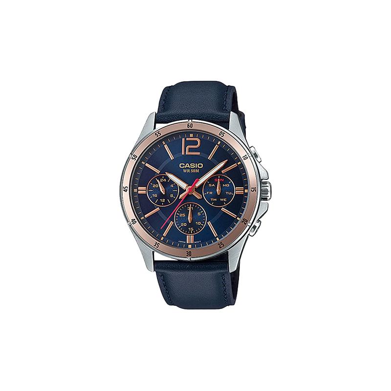 

Casio CASIOSTANDARD series fashionable business retro casual classic three-eye six-pin blue dial waterproof quartz movement leather strap MTP-1374L-2A синий