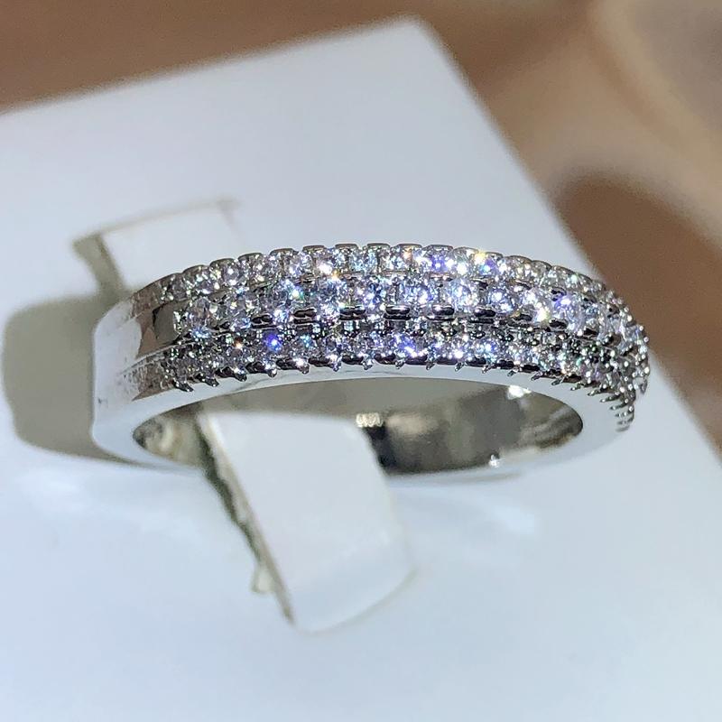 New Romantic Ring Valentine's Day Gift Fashion Personalized Zirconia Three Row Diamond Ring Female Wedding Proposal  Jewelry
