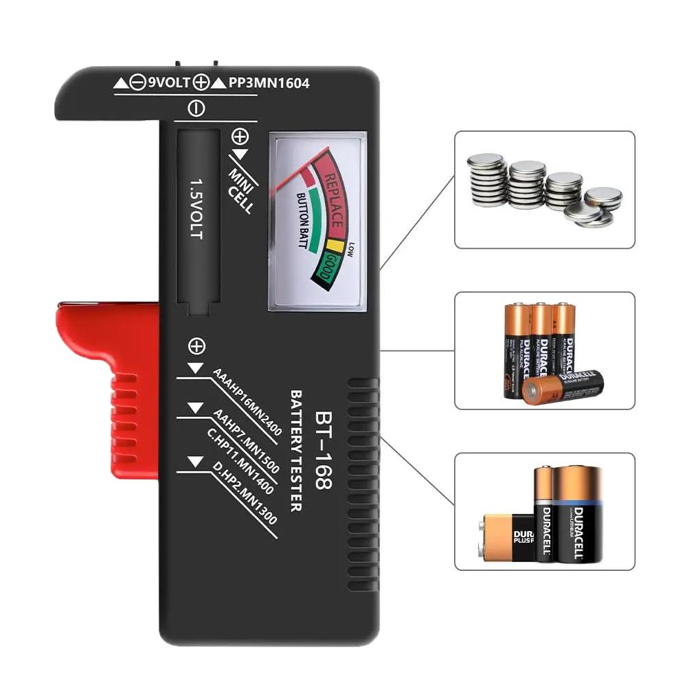 Universal Battery Tester for AA AAA 9V Button Cell with Color Coded Voltage Indicator