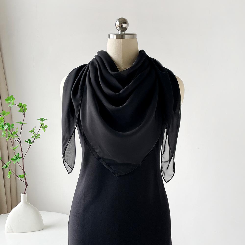 Solid Color Square Scarf Yarn Summer Silk Scarf High-end Chiffon Scarf Simple Shawl Decorative Headscarf