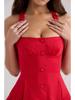 Elegant Retro Red Tie Halter Mid-Length Dress