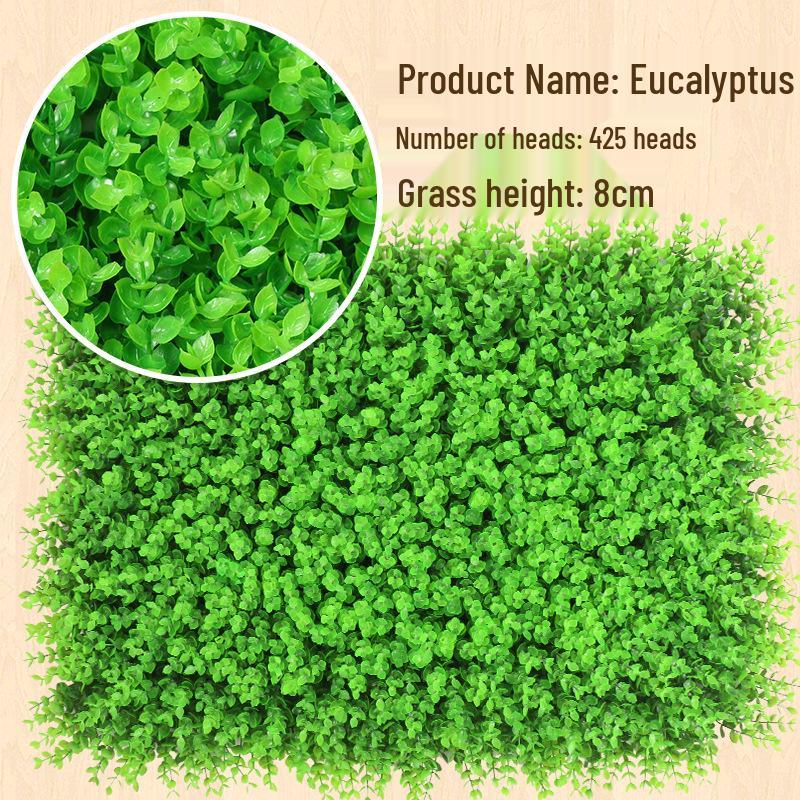 Eucalyptus Artificial Plant Wall Decoration - Greenery Background with Faux Flowers and Lawn Grass Turf