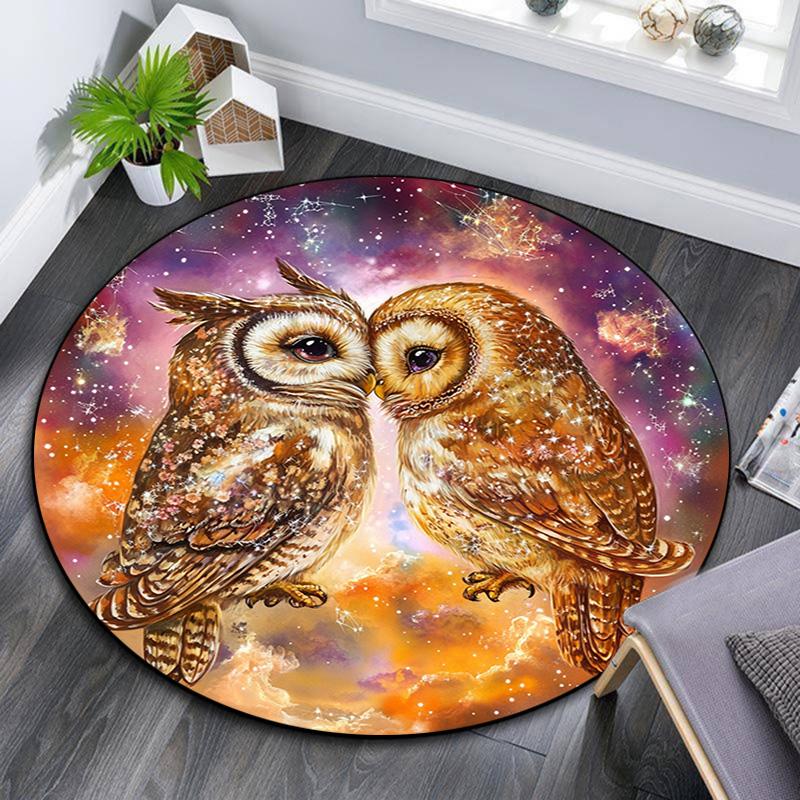 

Owl Kisses Round Area Rug,Carpet Rug for Living Room Bedroom Sofa Playroom Decor,Non-slip Floor Mat 80cmx80cm